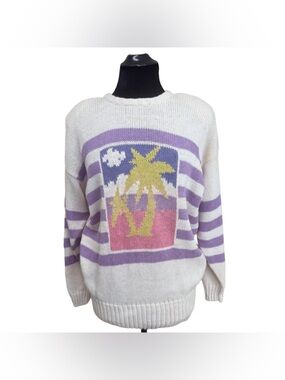 Vintage Liz Sport Palm Tree Cotton Knit Sweater